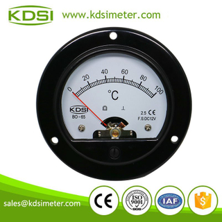 KDSI round type BO-65 DC12V 100℃ analog panel voltage temperature meter