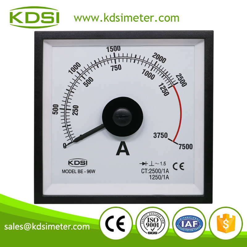 Hot Selling Good Quality BE-96W AC2500/1A 3 times overload display wide angle analog panel ampere meter