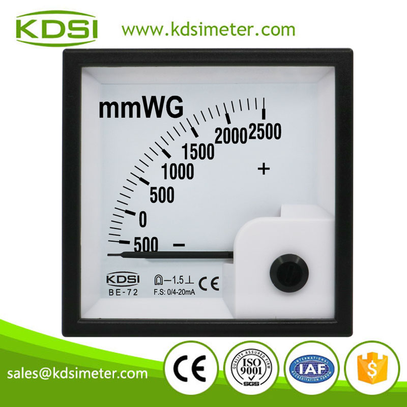 CE Certificate BE-72 DC4-20mA -500-2500mmWG Analog DC Amp Panel Fan Pressure Gauge